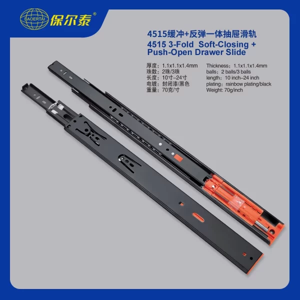 45mm Push to Open Soft Close Guías de cajón mayorista